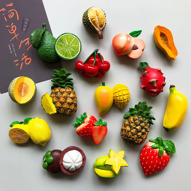 

Creative 3D fresh fruit refrigerator magnetic stickers magnetic food room decoration Pineapple lemon cherry fridge magnets gift