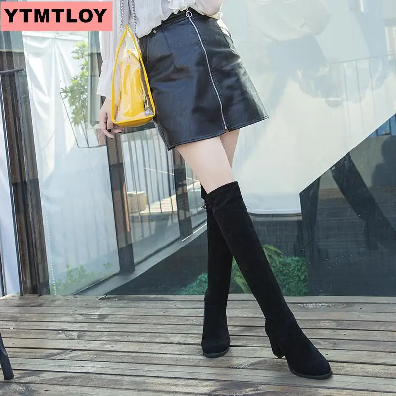 Узкие сапоги до колена из искусственной замши Зимние женские Пикантные высокие