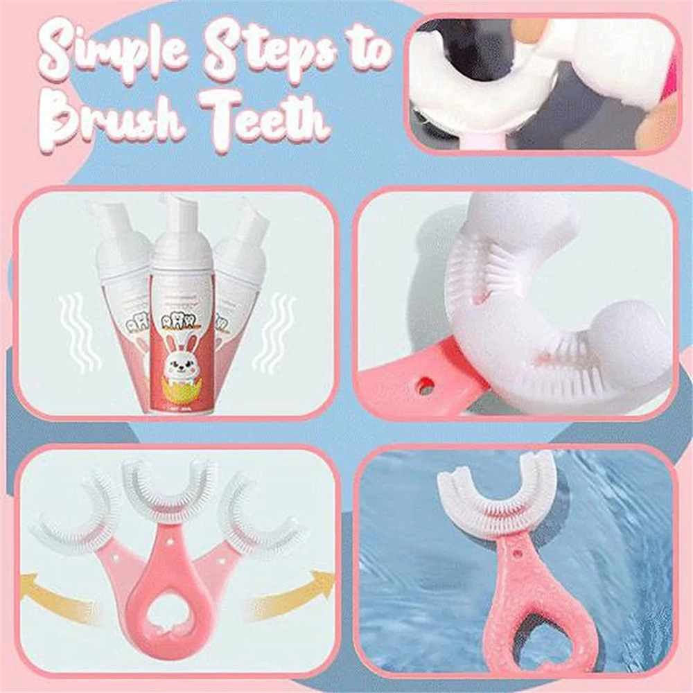Cepillo de dientes en forma de U para ni&ntilde;os, mordedor infantil de 360 grados, cepillo de silicona para ni&ntilde;os peque&ntilde;os, cuidado bucal, limpieza-4
