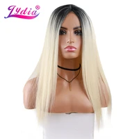 lydia long silky straight synthetic lace wigs women black heat resistant futura mixed hair natural looking blonde ombre 20inch