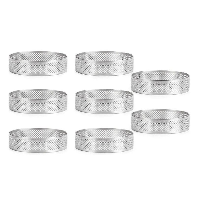 

8 Pcs Circular Stainless Steel Tart Ring Tower Pie Cake Mould Baking Tools Perforated Cake Mousse Ring,8cm