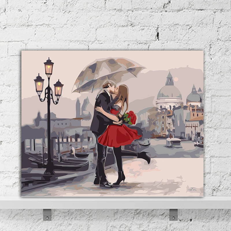 Diy digital painting hand-painted couple kissing hugging romantic art creative living room figure | Дом и сад