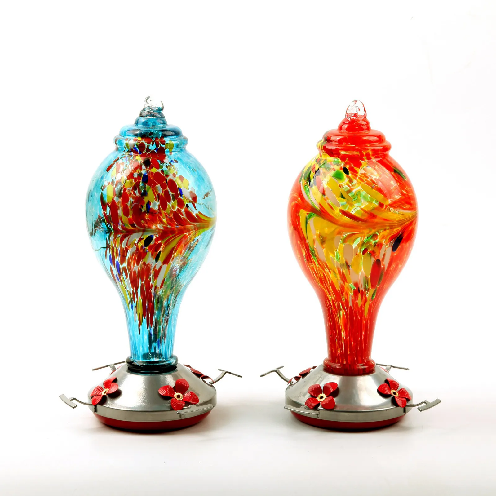 

Hummingbird feeder beautiful pattern glass hummingbird feeder hand blown garden decoration glass hummingbird feeder