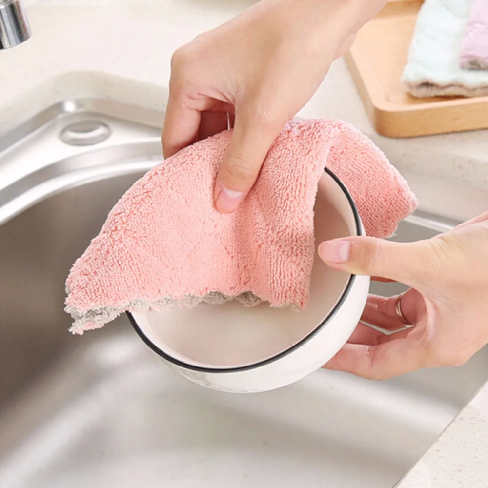 1 pcs Double-sided Strong Absorbent Soft Scouring Pad Kitchen Cleaning Dish Towel Dry And Wet Household Cloth New | Дом и сад