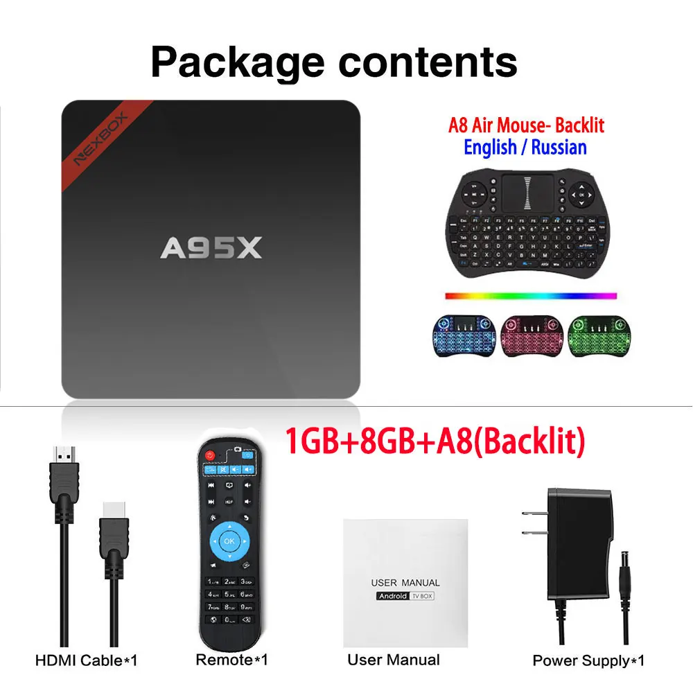 1GB 8GB A8-Backlit A95X NEXBOX Smart Android 7,1 ТВ-приставка Amlogic четырехъядерный S905W 2 Гб 16 Гб wifi медиаплеер PK X96 мини-приставка ТВ-приставка - Цвет: 1GB 8GB A8-Backlit