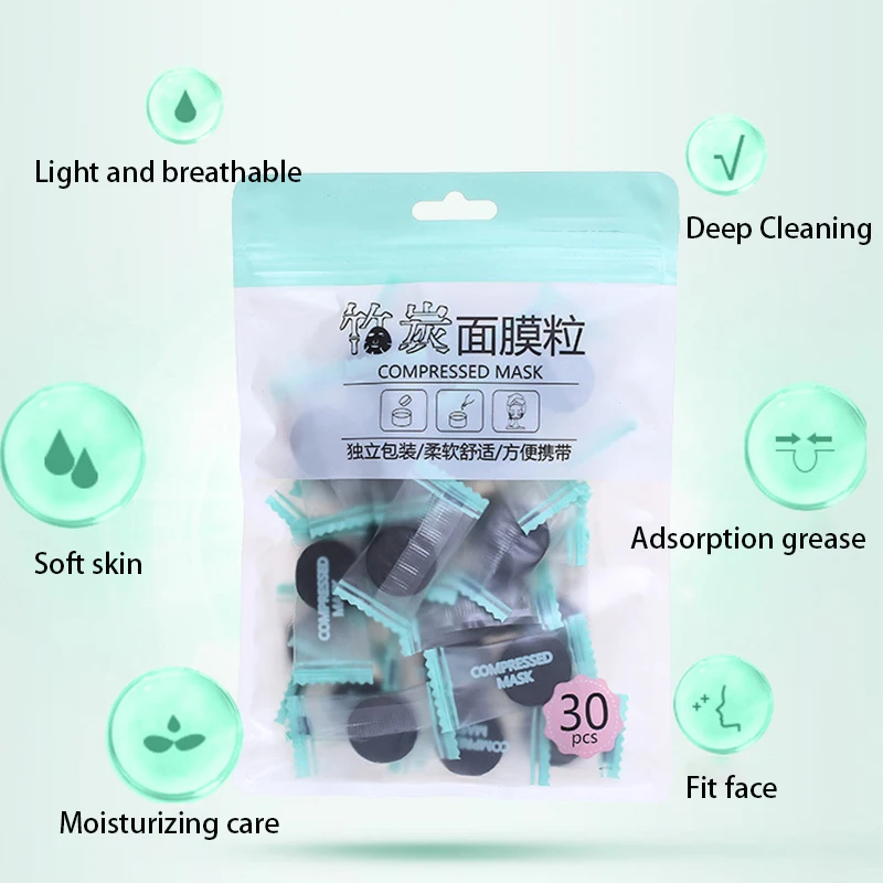 30 шт. вкладышей из бамбукового угля сжатая маска натуральный нетканый материал