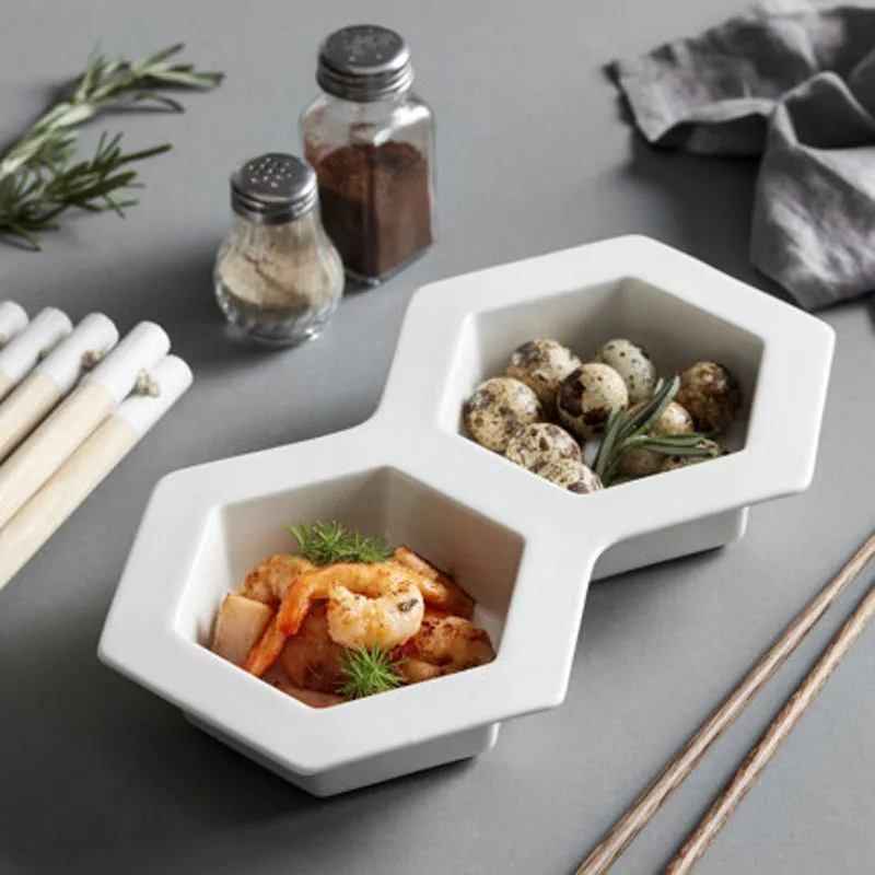 

Creative Double Grid Cold Dishes Snacks Plate Snack Plate Bar Hotel Restaurant Commercial Nordic Snack Plate Hotel Tableware