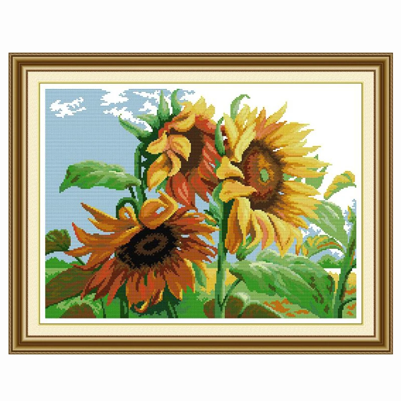 

Sunflowers In Wind Counted Cross Stitch Kit Embroidery Needlework Stamped Flower Patterns Thread 11CT 14CT Printed Handmade Set