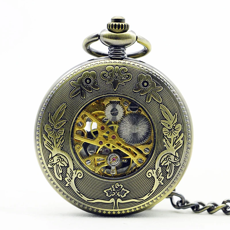 Flying Bird/dragon 3D Hollow Relief Mechanical Pocket Watch Bronze Antique Steampunk Fob Chain Manual Winding Clock Gift