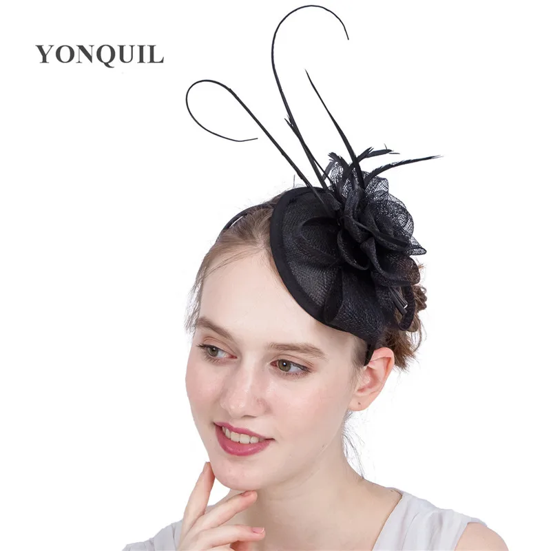 Элегантная женская свадебная Коктейльная шляпка Вуалетка с цветами перьями