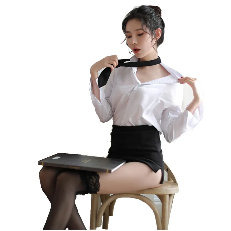 

Sexy Uniform Temptation Female Secretary See-through Sexy Lingerie OL Teacher Tight-fitting Hip Skirt Passion Professional Suit