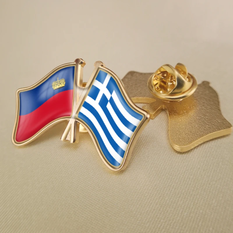 

Liechtenstein and Greece Crossed Double Friendship Flags Lapel Pins Brooch Badges