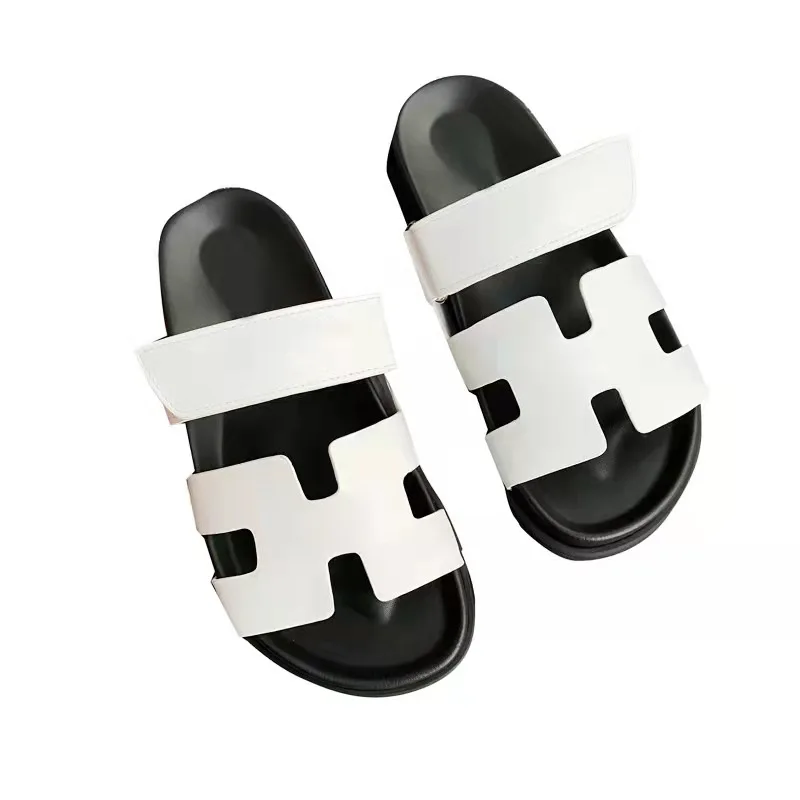 

2021 summer new H leather flat thick soles Velcro fashion slipper women slippers women shoes for women