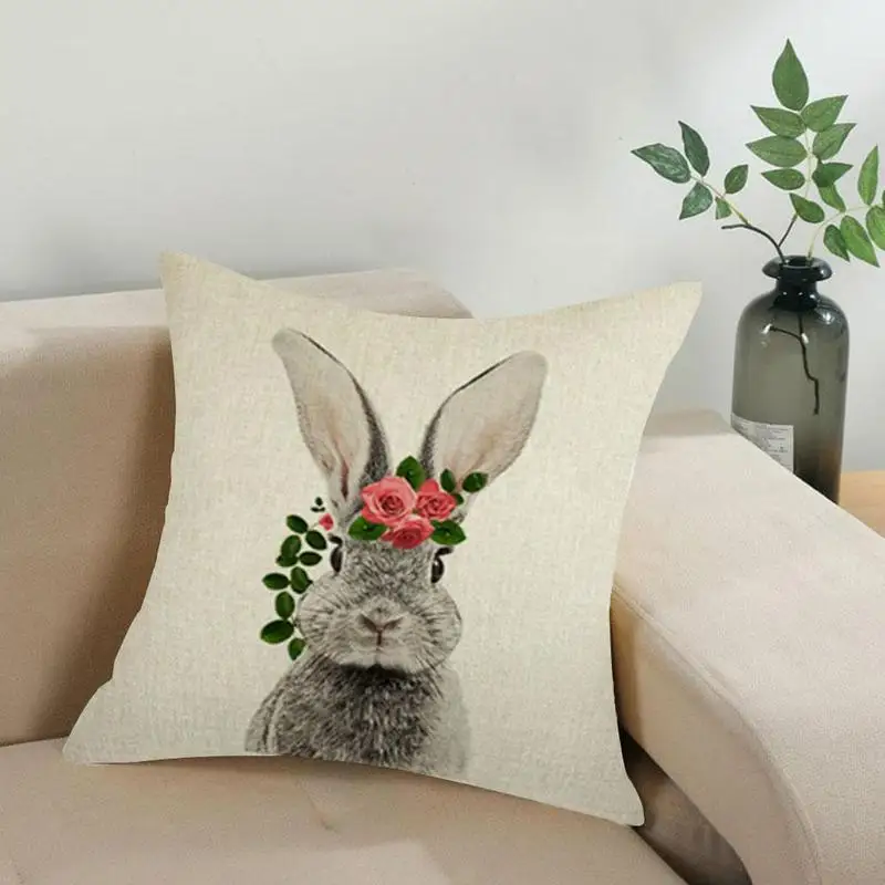 

45*45cm Single-sided Linen Rabbit Pillowcase Multiple Patterns Optional Home Living Room Bedroom Decoration Pillow Case
