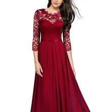 Vestido largo de encaje para mujer, prenda elegante de manga larga para fiesta de noche, boda, dama de honor, talla grande, informal (2)
