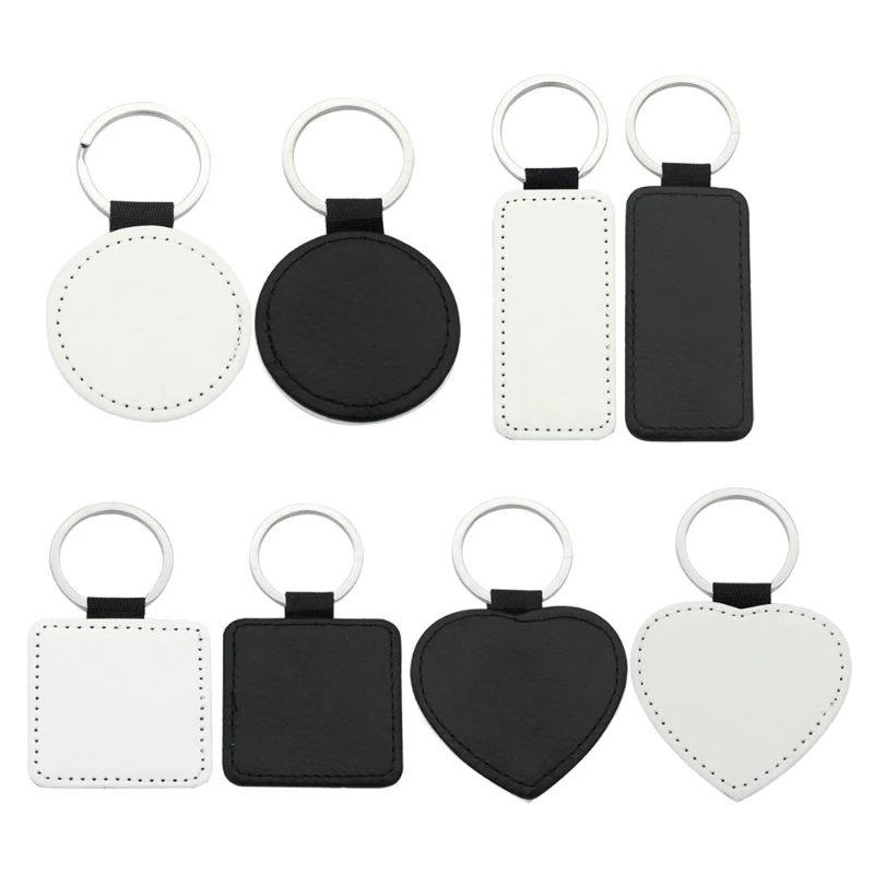 

10Pcs Leather Keychains Blank Heart Round Square MDF Keychains Sublimation Heat Transfer Keychains Kit Jewelry Making
