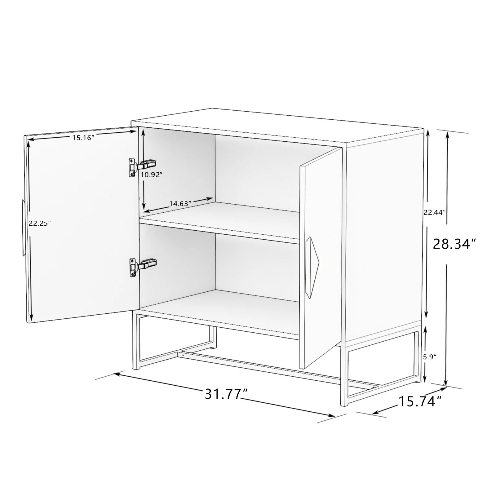 

Modern Living Room Storage Cabinet Solid Wood Handle 2 Doors Sideboard