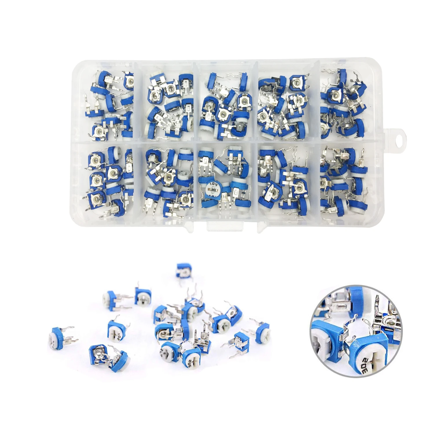 

10values *10pcs RM065 Vertical Adjustable Resistor Kit In Box 500 ohm-1M ohm 065 Multiturn Trimmer Potentiometer Set