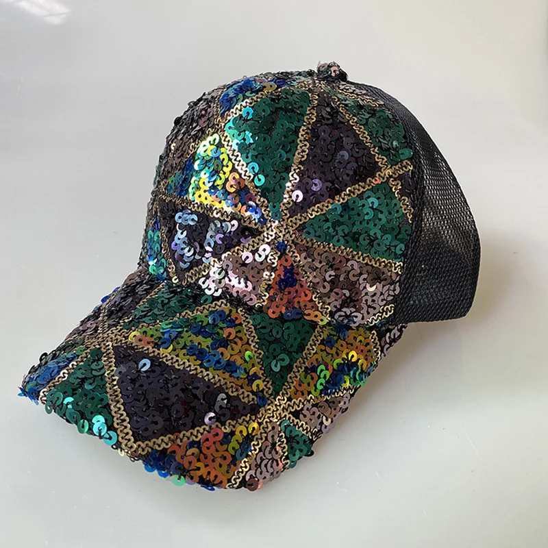 Summer Bling Bling Baseball Cap With Sequins Adjustable Closure Travel Outdoor Fashion Cool Woman Unisex Stylish Trucker Hat
