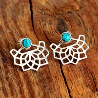 wholesale turquoise stud ear clip front back combination earrings bohemian lotus earrings for women statement jewelry