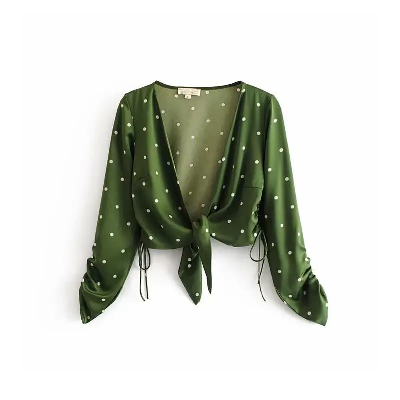 Шифоновая Блузка женские топы зеленая винтажная рубашка Элегантная блузка в