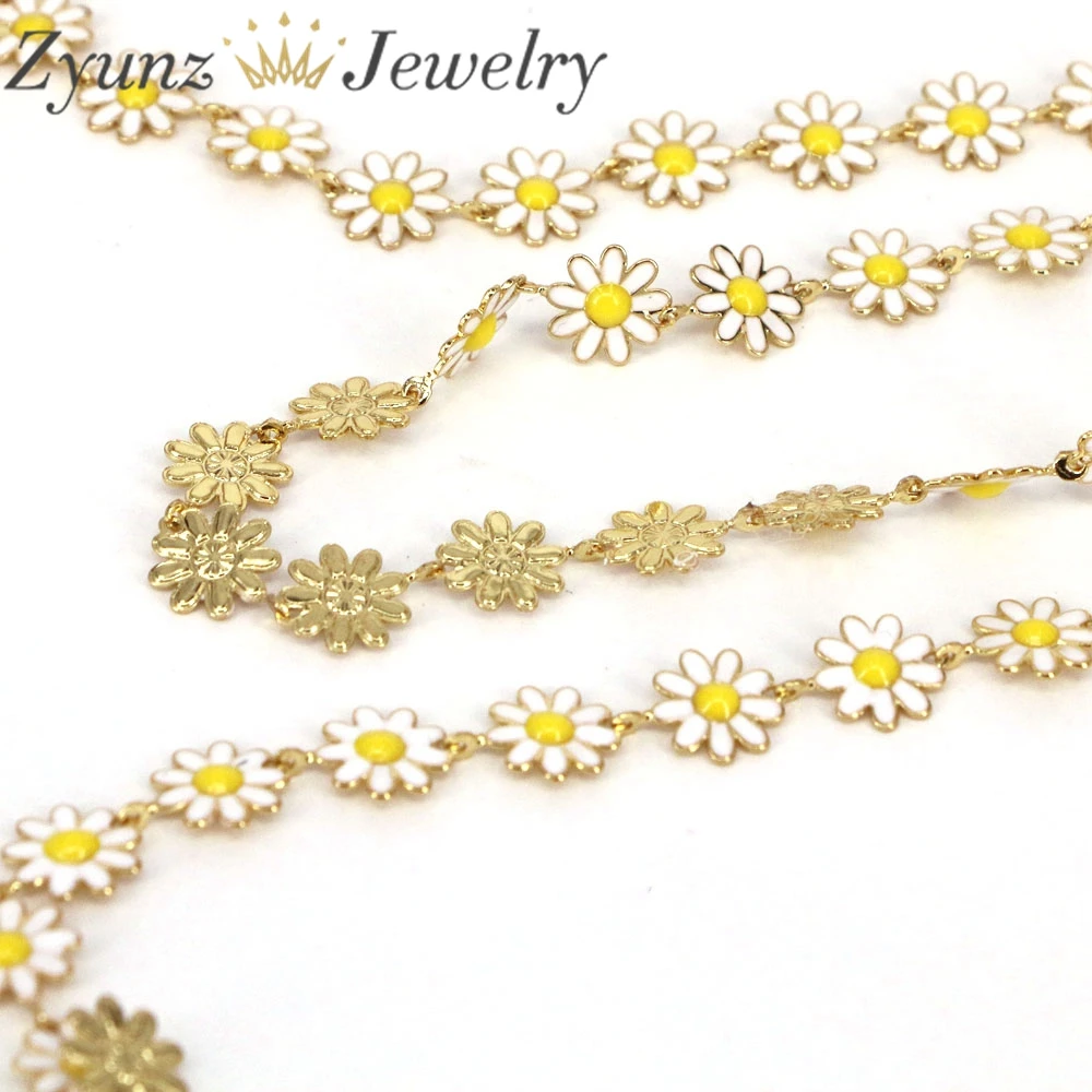 5 метров необработанная латунная амулетная цепочка с маргаритками позолоченная