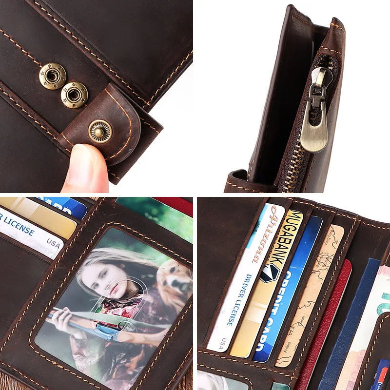 

YourSeason Men 2021 Multi Functional Passport Wallet Retro Cowhide Male Long Large Clutch Wallet Crazy Horse Leather