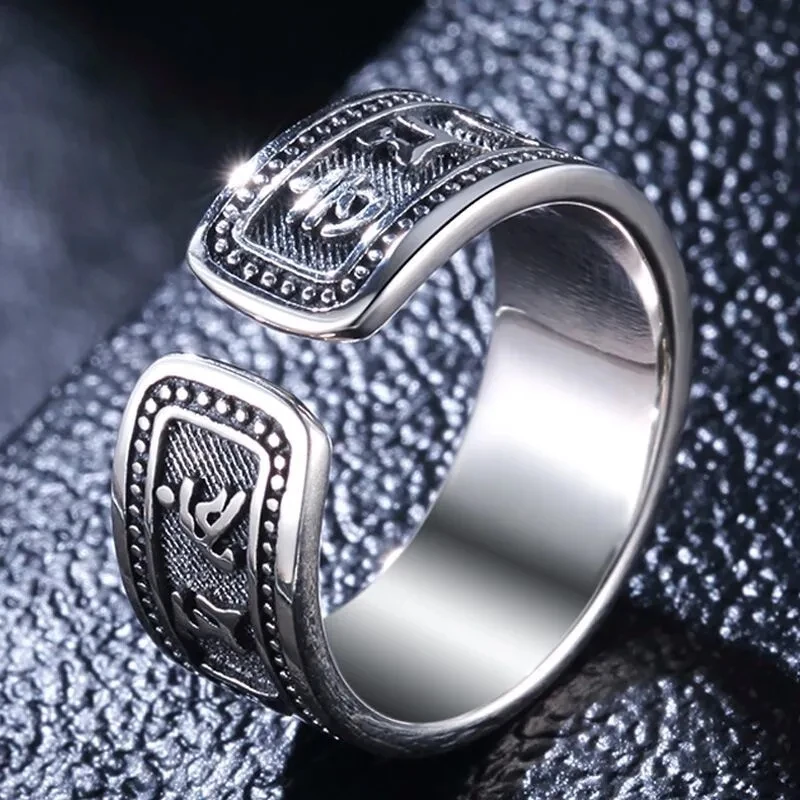 

Cy Six-Word Mantra Sterling Silver Ring Men's Ins Trendy Retro Personality All Match Ring Couple