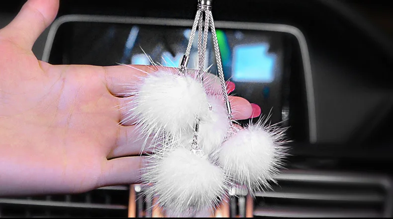 Автомобильная подвеска из лисьего меха со стразами, автомобильные декоративные аксессуары для автомобиля для девочек, автомобильные аксессуары для зеркал заднего вида