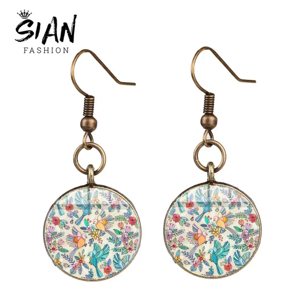 Длинные серьги-подвески с изображением птиц фольклома | Украшения и аксессуары