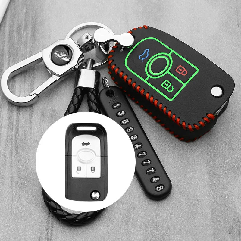 

Luminous Genuine Leather Key Holder Cover Case for Buick Excelle Regal Folding key car styling