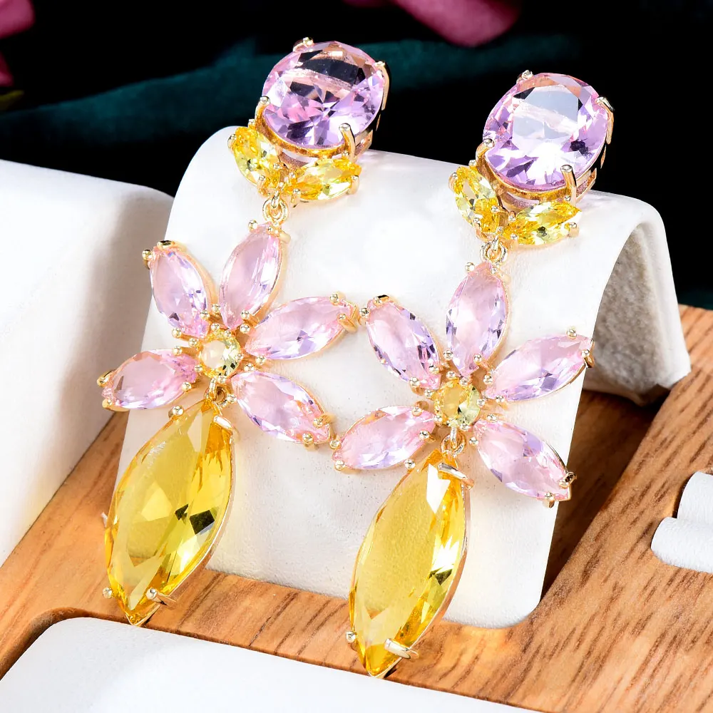 Женские серьги с голубыми цветами GODKI Разноцветные кубическим цирконием для