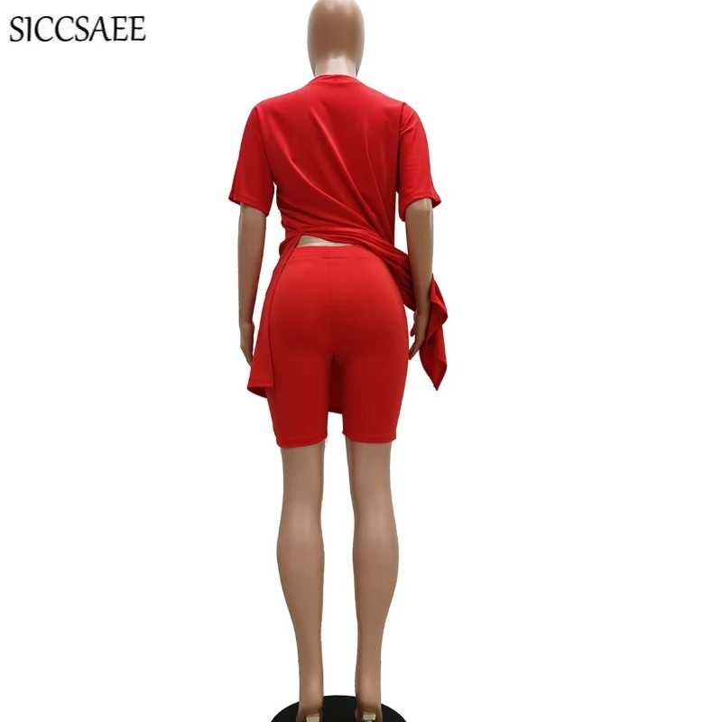 

V Neck Side Split Pullover Short Sets For Women Solid Color 2 Piece Set Activewear Loose Summer 2020 Ensemble Femme Casual Suits