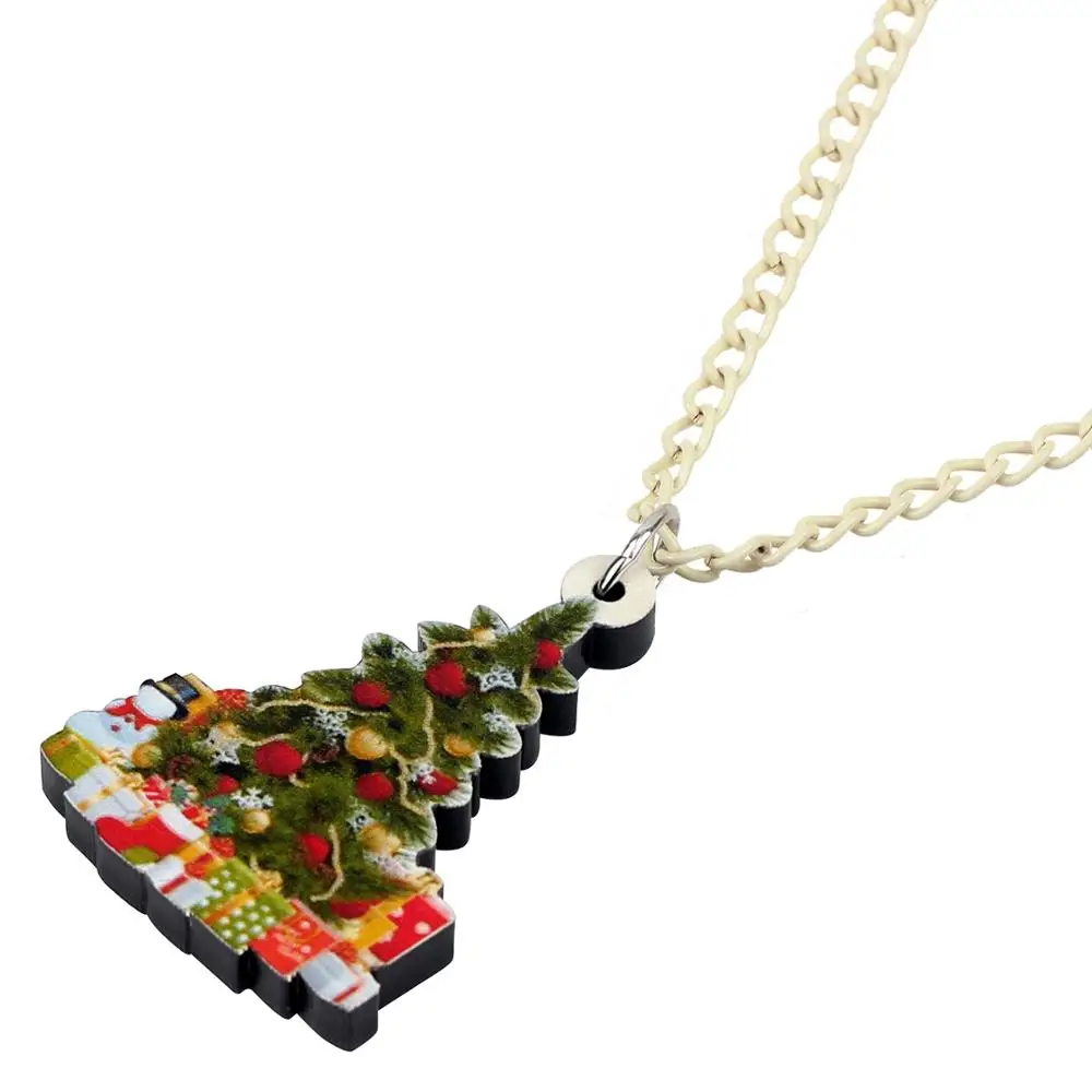 Bonsny Акриловая Рождественская елка Снеговик Подарочная коробка ожерелье чокер