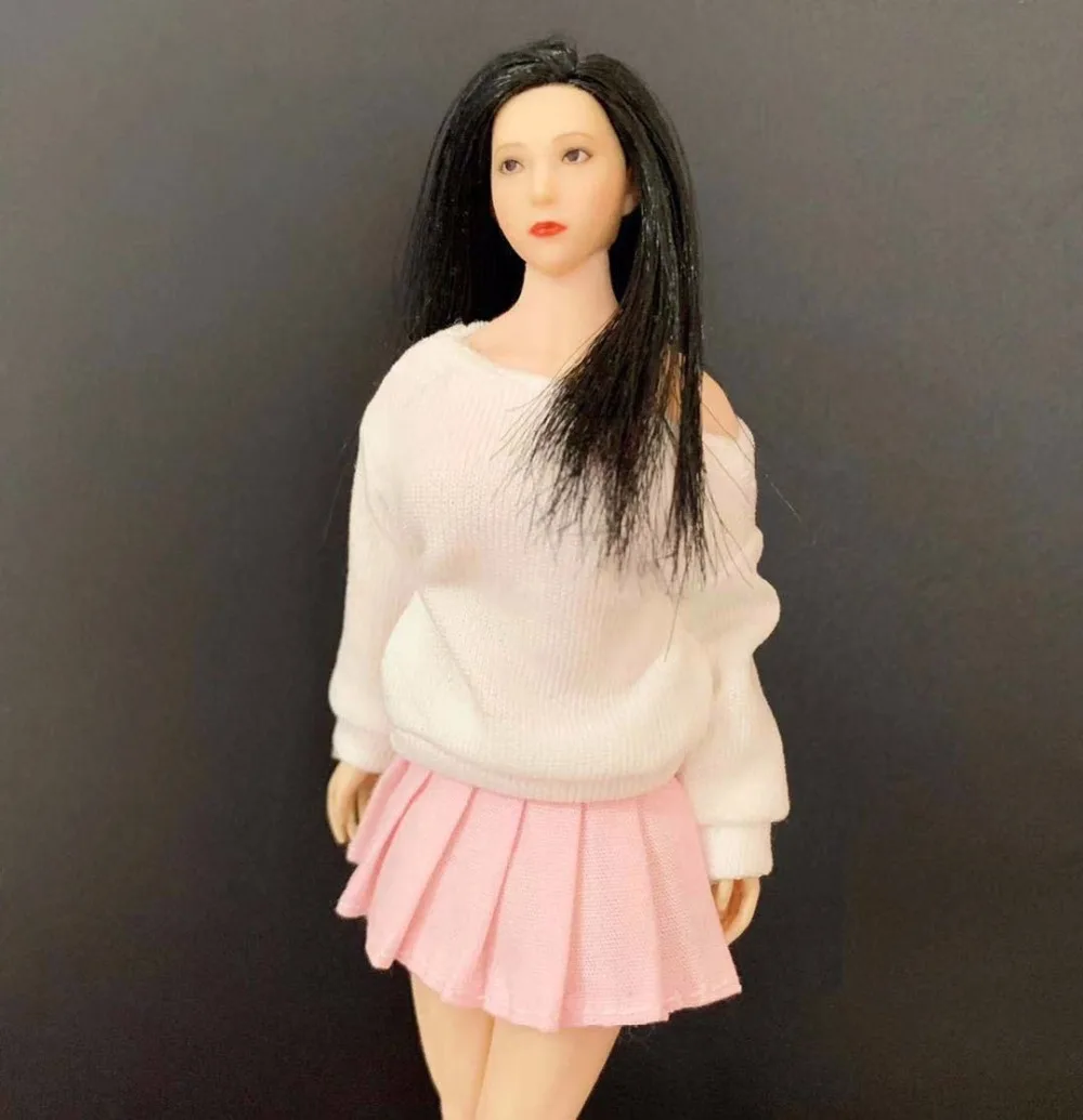 

1/12 женская одежда белая футболка с длинным рукавом и розовая плиссированная юбка для тела 6 "TBLeague