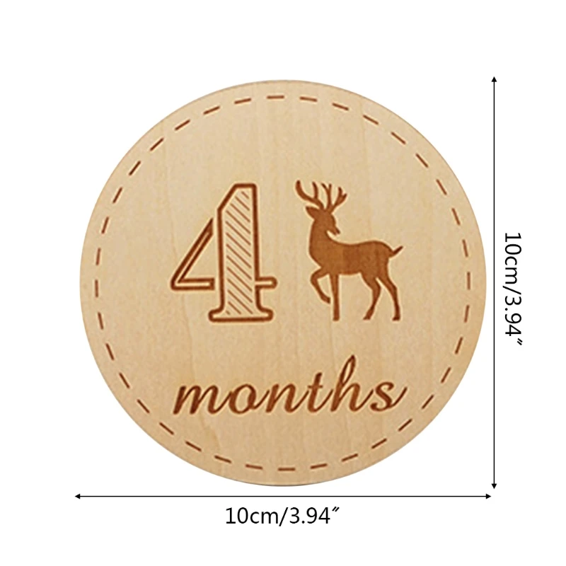 

Baby Milestone Card Wooden Commemorate Infant Birth Monthly Recording Discs Gift K3NE