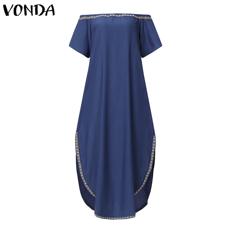 Модные Разделение платье 2020 VONDA сексуальное с открытыми плечами и Макси платья