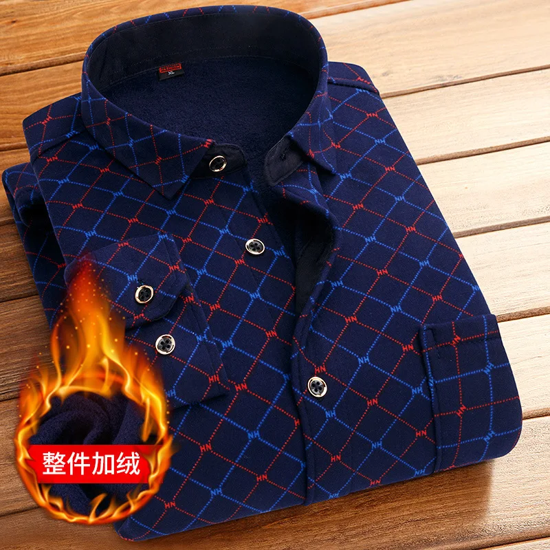 Мужская утолщенная рубашка с длинным рукавом теплая в клетку изысканная