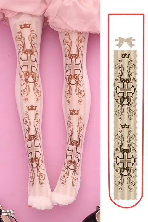 

Princess sweet lolita stockings Original over Knee Stockings Printed Crown Cross Slim Japanese Velvet Silk stockings GZWY043