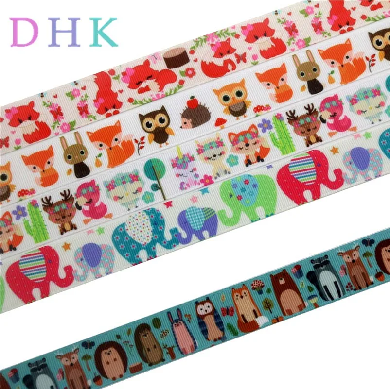 

DHK 50yards animals fox elephant printed grosgrain Ribbon Accessory hairbow headwear decoration Wholesale OEM S1012