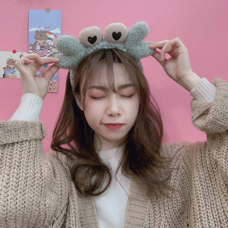 

Winter Cartoon Crab Headwear For Women Lamb Hair Band Wash Makeup Headband Children Kids Girl Cute Hair Accessories
