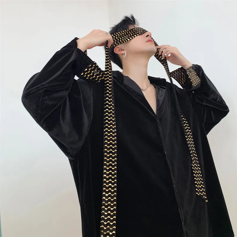 Мужская рубашка с длинными рукавами Повседневная Свободная бархатная блестками