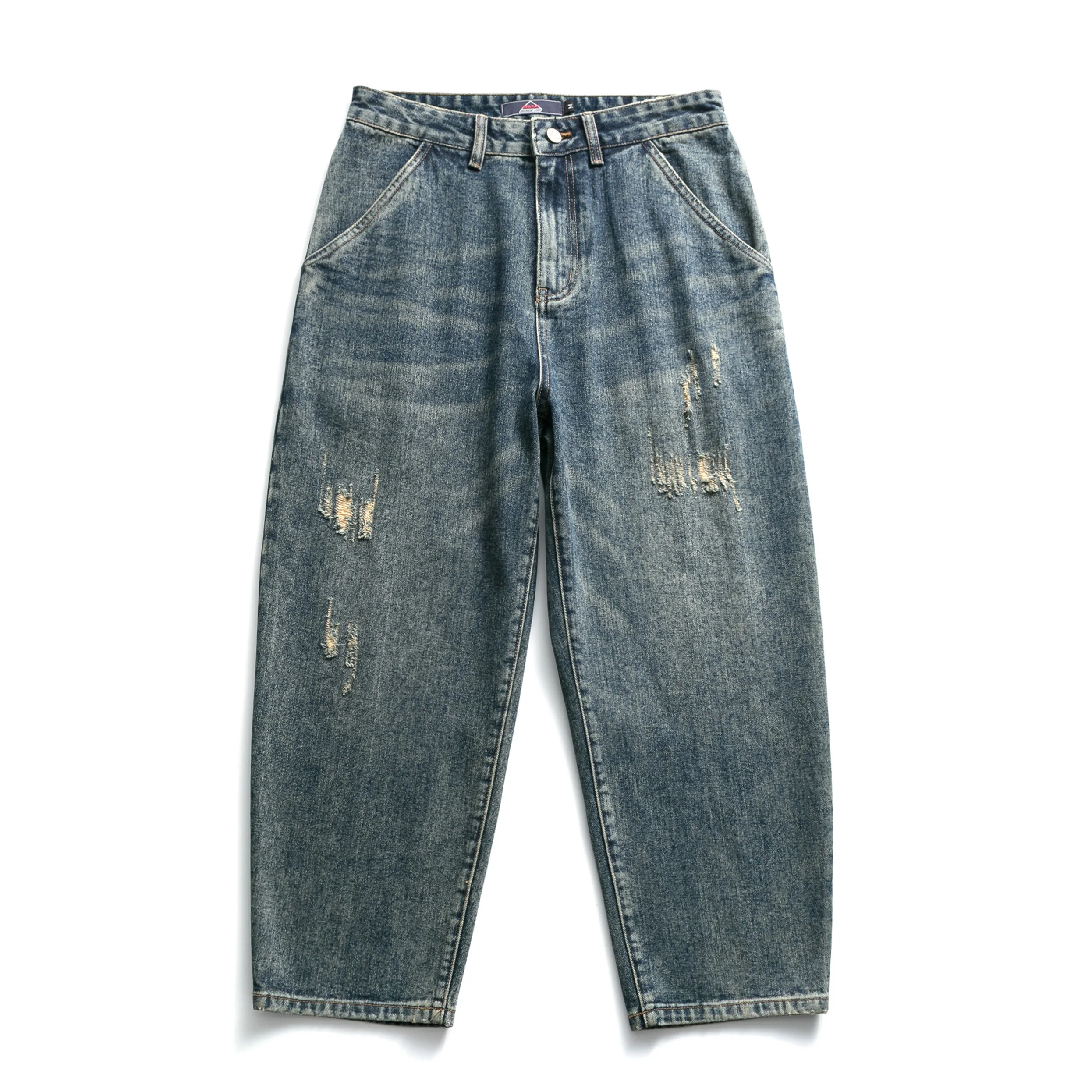 

VFIVE UNFOUR Destroyed Hole Ankle-length Loose Cargo Jeans Streetwear Mens Hip Hop Harajuku Casual Baggy Denim Trousers