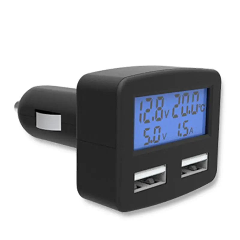 Автомобильное зарядное устройство с двойным USB ЖК-дисплеем температура DigitalQuick
