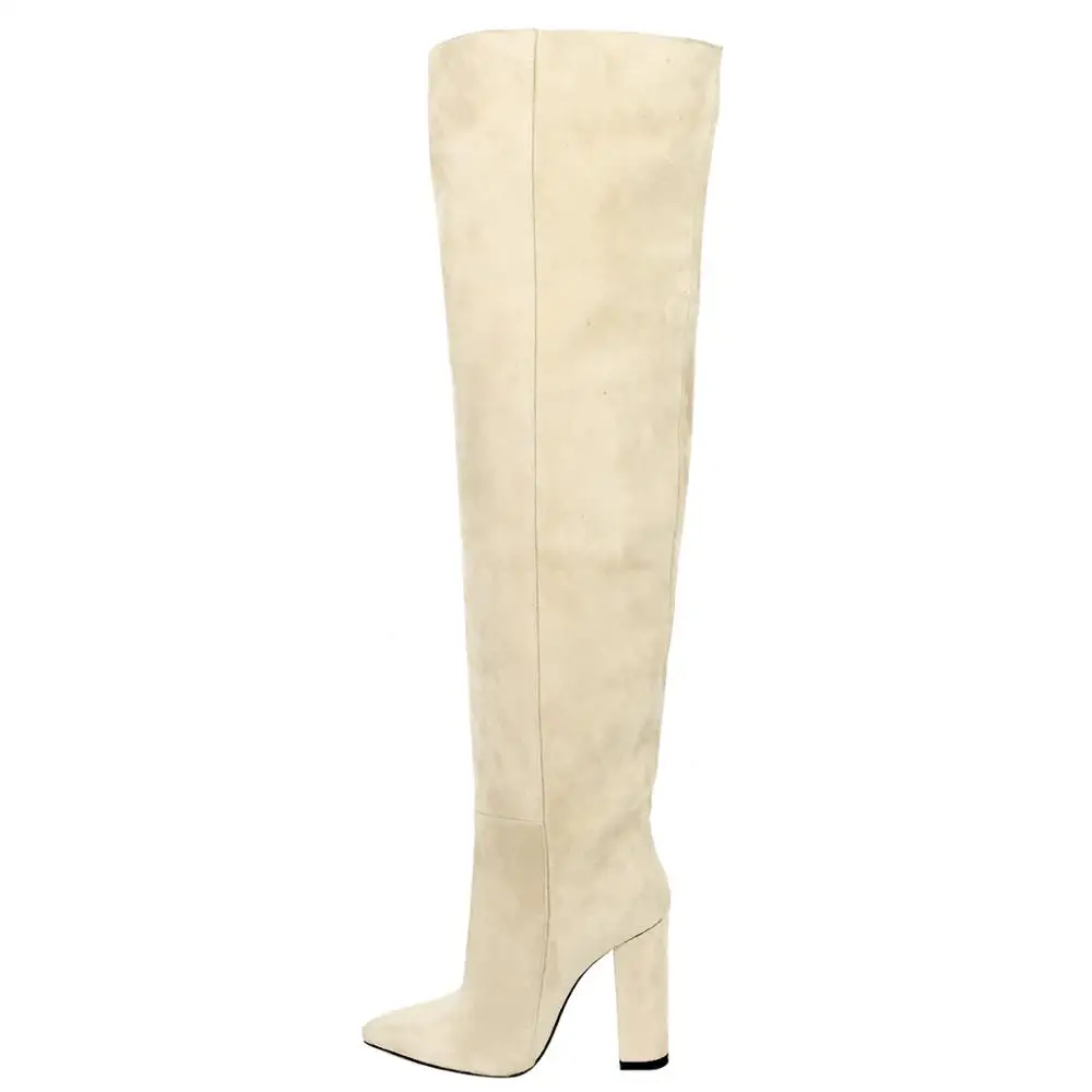 Женские сапоги выше колена с острым носком на высоком каблуке зимняя обувь