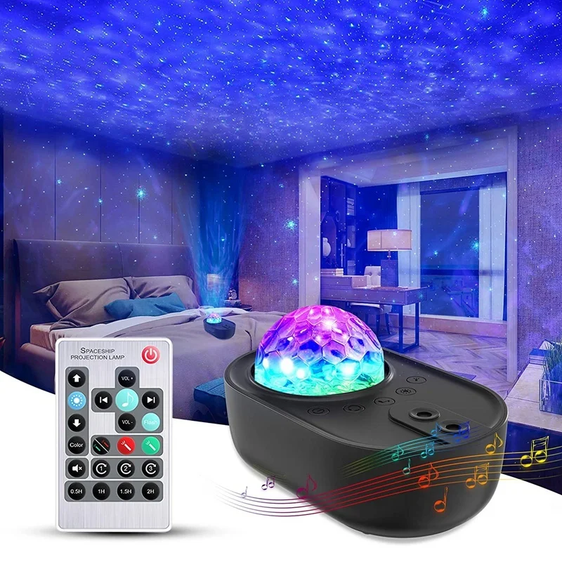 LED Spaceship Night Light Remote Control Starry Projector Bluetooth Music Speaker Bedside Lamp For Bedroom Home Room Decoration