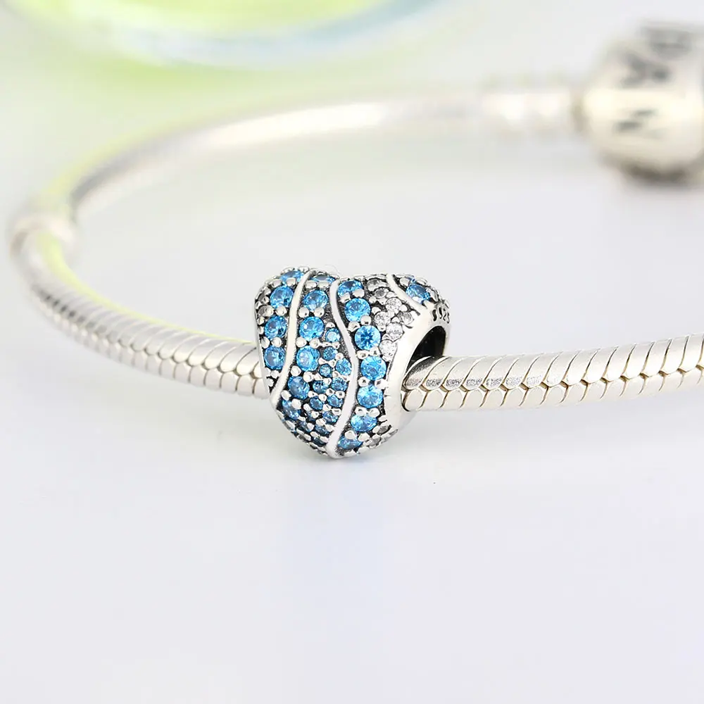 Паве прозрачные/синие подвески в форме сердца из фианита подходят для