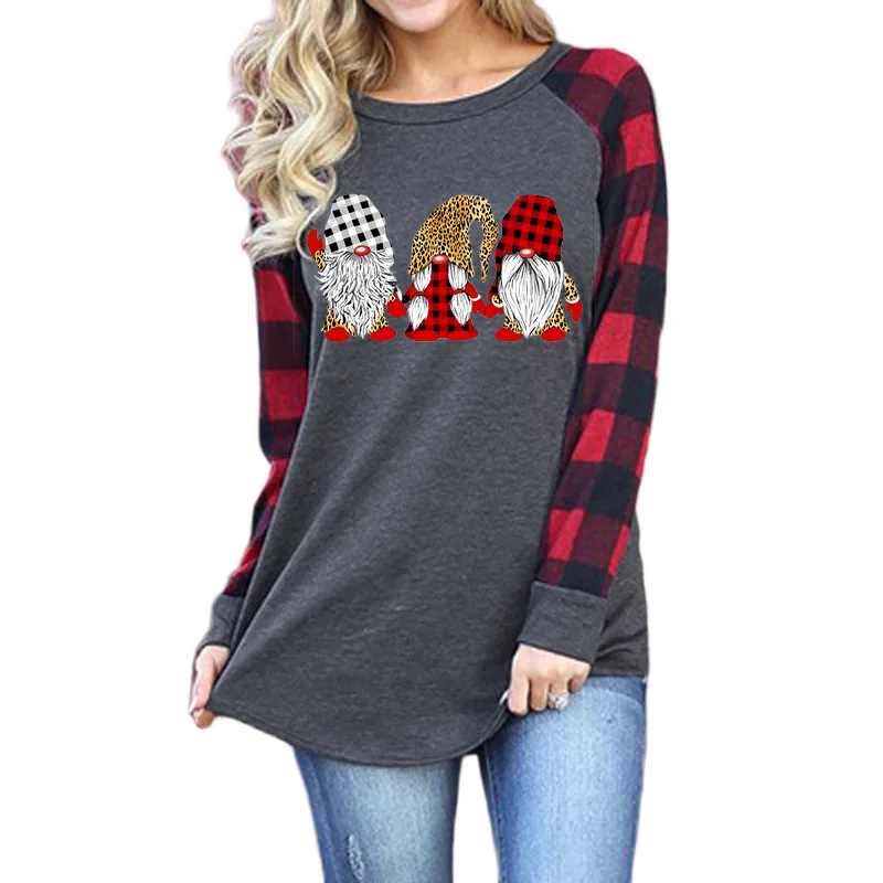 

Carney Fashion Top Santa Claus head print round neck long sleeve T-shirt