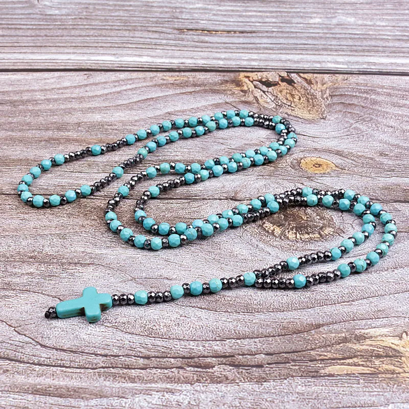 4mm kraal met Hematiet bead kruis hanger voor Mannen Vrouwen Katholieke Christus Rozenkrans Kruis ketting 4mm kraal met Hematiet bead kruis hanger voor Mannen Vrouwen Katholieke Christus Rozenkrans Kruis ketting