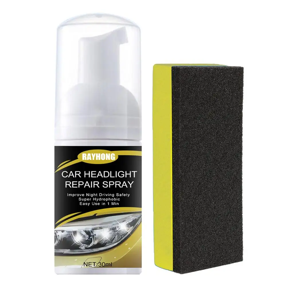 

Headlight Polish For Car Vehicle Headlamp Cleaning Spray With Sponge Headlight Renewals Yellowing Polish Spray Easy To Use 3